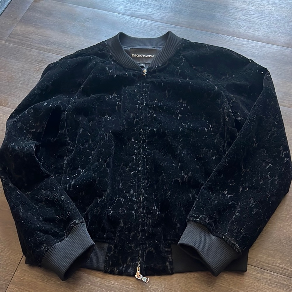 Emporio Armani womens jacket. Velvet feeling material. Bomber Moto jacket